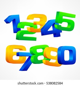 Alphabet isometric numbers. Set of vector from 1 to 0 color on white. Illustration