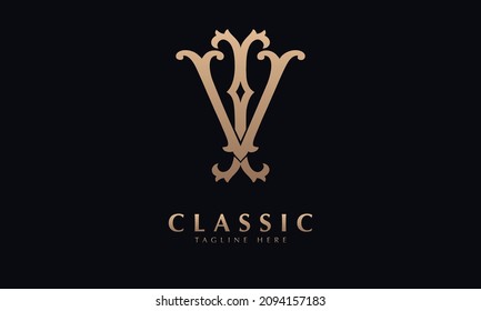 Alphabet IV or VI illustration monogram vector logo template in classic luxury style and black background