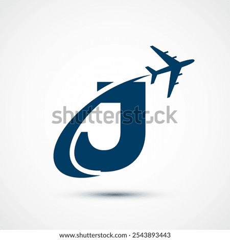 Alphabet J with aero plane. Travel icon. Aviation logo sign, Flying symbol. Flight icon