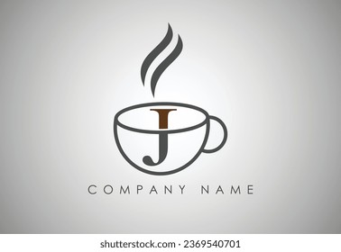  Alphabet J Coffee cup , Coffee badge , Coffee cup logo design.