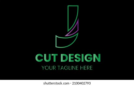 Alfabeto j forma de corte modelo abstracto de logotipo de vector monograma