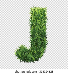 Alphabet J of green grass. A lawn alphabet with gradient light green to dark green.