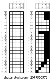 Alphabet J Lowercase Nonogram Pixel Art, Character J, Language Letter Graphemes Symbol Vector Art Illustration, Logic Puzzle Game Griddlers, Pic-A-Pix, Picture Paint By Numbers, Picross
