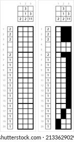 Alphabet J Lowercase Nonogram Pixel Art, Character J, Language Letter Graphemes Symbol Vektorgrafik Illustration, Logic Puzzle Game Griddlers, Pic-A-Pix, Bild Paint by Numbers, Picross