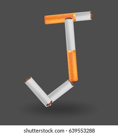 alphabet "J" made of cigarettes on black background , vector illustration