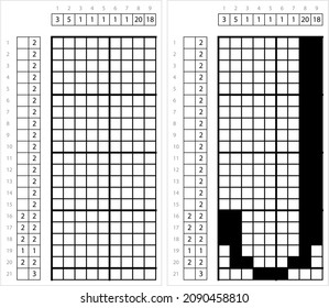 Alphabet J Nonogram Pixel Art, Character J, Language Letter Graphemes Symbol Vector Art Illustration, Logic Puzzle Game Griddlers, Pic-A-Pix, Picture Paint By Numbers, Picross