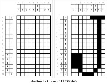 Alphabet J Nonogram Pixel Art, Character J, Language Letter Graphemes Symbol Vector Art Illustration, Logic Puzzle Game Griddlers, Pic-A-Pix, Picture Paint By Numbers, Picross