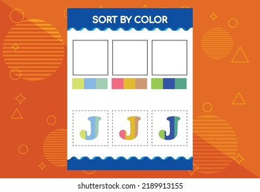 Alphabet J sorts by color for kids. Good for school and kindergarten projects