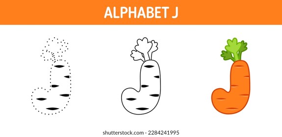 Alphabet J tracing and coloring worksheet for kids