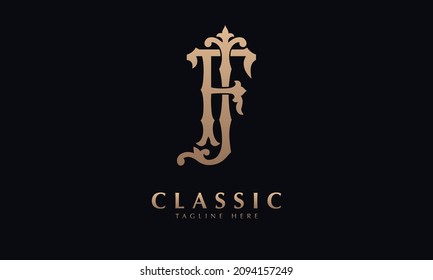 Alphabet JF or FJ illustration monogram vector logo template in classic luxury style and black background