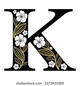 Alphabet  K flower font made of paint floral. Luxury design. Sweet collection for wedding invites decoration card and other concept ideas. For logo, cards, branding, etc