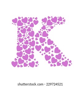 Alphabet  K  of hearts vector illustration