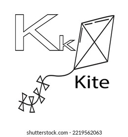 Alphabet K With Kite Coloring Page