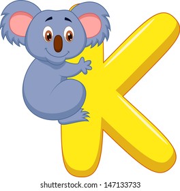 Alphabet K with Koala cartoon
