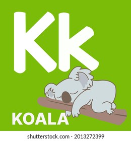 Alphabet K, K for koala. Vector illustration of educational alphabet card cartoon character for kids.