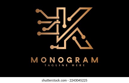 Alphabet K letter text technology network logo vector monogram template