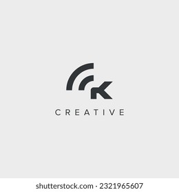 Alphabet K letter wifi logo vector template illustration.