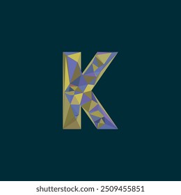 Alphabet K logo, 3d bold capital alphabet letter logo design, triangle, glass texture effect, jungle forest color