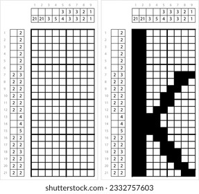 Alphabet k Lowercase Nonogram Pixel Art, Character k, Letra de lenguaje Gráficos Símbolo Ilustración de arte vectorial, Gridddlers de juegos de rompecabezas lógicos, Pic-A-Pix, Dibujo de imágenes por números, Picross