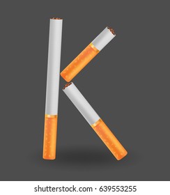 alphabet "K" made of cigarettes on black background , vector illustration
