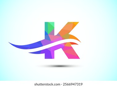 Alphabet K with swoosh or ocean wave logo design. Graphic alphabet symbol for corporate business identity