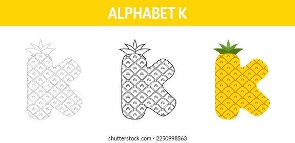 Alphabet K tracing and coloring worksheet for kids