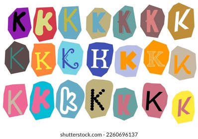 Alphabet K- vector cut newspaper and magazine letters, paper style ransom note letter