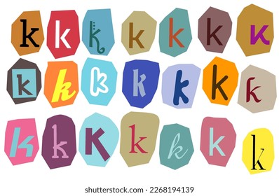 Alphabet k- vector cut newspaper and magazine letters, paper style ransom note letter