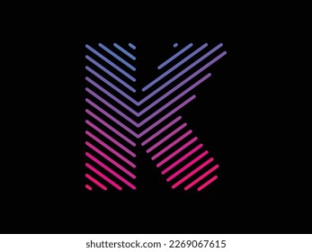 Alphabet K written with colorful digital lines. Abstract letter K logo design template. Logo type vector design