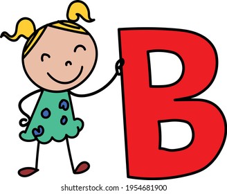 Alphabet kid  Cartoon kid with letter B isolated on white background