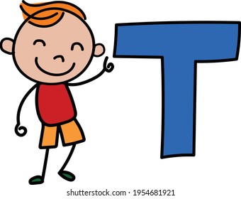 Alphabet Kid Cartoon Kid Letter T Stock Vector (Royalty Free ...