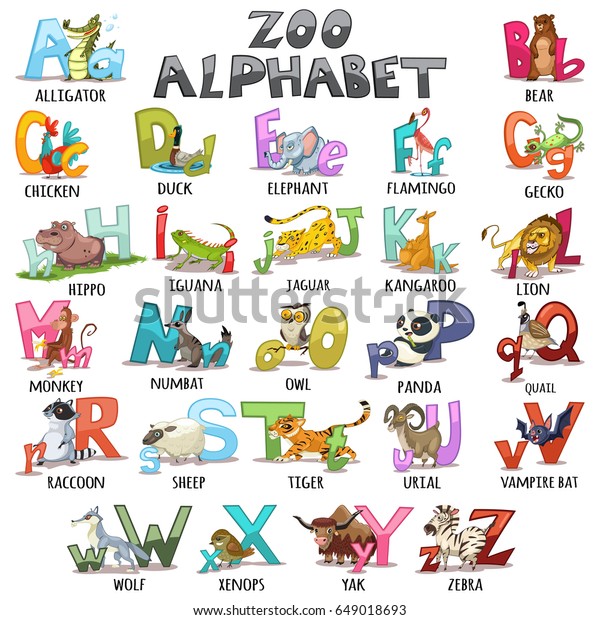 子供用のアルファベット Abc動物の文字 白い背景に子どもの本 学校の本 教育用の漫画のベクターイラスト のベクター画像素材 ロイヤリティフリー