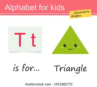 Alphabet for kids. Geometric shapes, triangle. Cartoon flat style. Vector illustration
