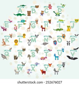 alphabet for kids from A to Z. Set of funny cartoon animals character. zoo. Vector