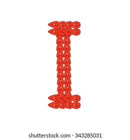 Alphabet knitted red letter I on white background. Vector illustration.