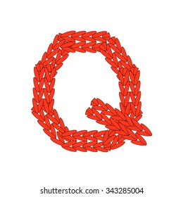 Alphabet knitted red letter Q on white background. Vector illustration.