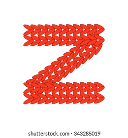 Alphabet knitted red letter Z on white background. Vector illustration.