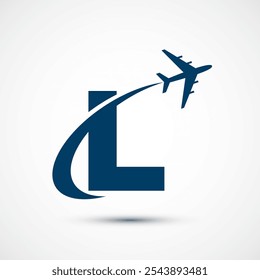 Alphabet L with aero plane. Travel icon. Aviation logo sign, Flying symbol. Flight icon