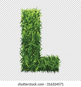 Alphabet L of green grass. A lawn alphabet with gradient light green to dark green.