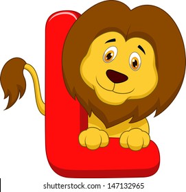 Alphabet L with lion cartoon