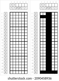 Alphabet L Lowercase Nonogram Pixel Art, Character L, Language Letter Graphemes Symbol Vector Art Illustration, Logic Puzzle Game Griddlers, Pic-A-Pix, Picture Paint By Numbers, Picross