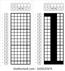 Alphabet L Lowercase Nonogram Pixel Art, Character L, Language Letter Graphemes Symbol Vector Art Illustration, Logic Puzzle Game Griddlers, Pic-A-Pix, Picture Paint By Numbers, Picross