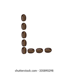 Alphabet "L" made of roasted coffee bean, isolated  