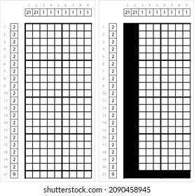 Alfabeto L Arte De Píxel No-Gráfica, Carácter L, Letra Lingüística Símbolo Ilustración De Arte Vector, Gridddlers De Juego De Rompecabezas Lógico, Pic-A-Pix, Dibujo De Imágenes Por Números, Picross