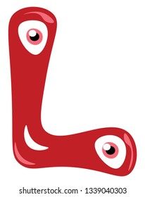 Alphabet L in red color smiling figurine with two big eyes vector color drawing or illustration 
