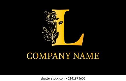 Alphabet L with Rose Flower nature text design vector logo template