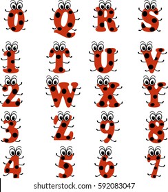 Alphabet in ladybug style, in red and black color