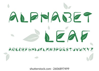 alphabet with leaf decoration fonts set, Typography  logo creative font.  vector illustration