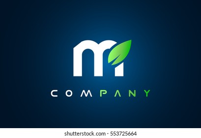 Alphabet leaf m green blue letter vector logo icon sign design template