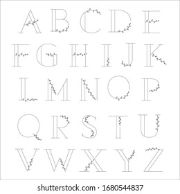 Alphabet with leaf minimal design line art